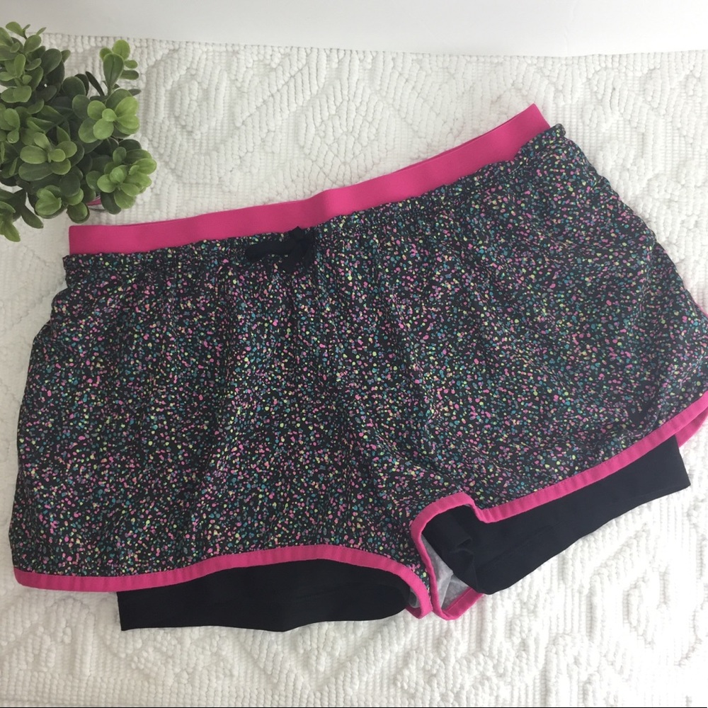 Nike shorts pink black confetti print